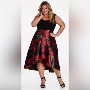 Ashley Stewart Black and Red Floral High-Low Skirt size 16w